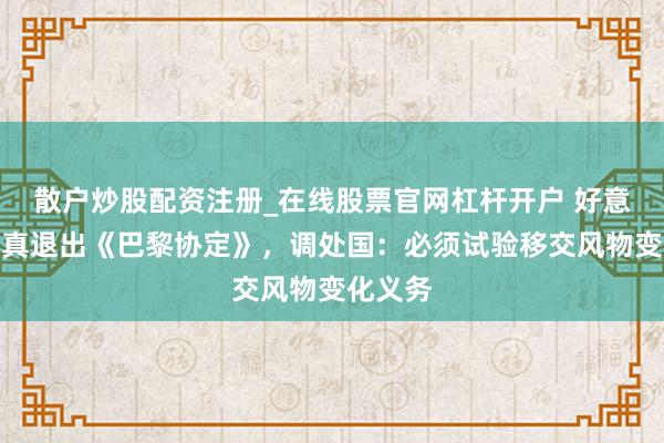 散户炒股配资注册_在线股票官网杠杆开户 好意思国认真退出《巴黎协定》，调处国：必须试验移交风物变化义务